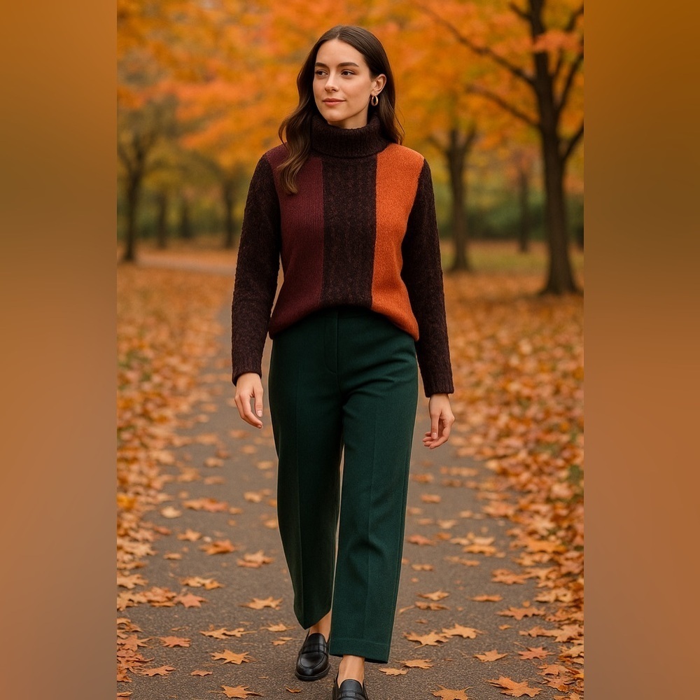 Spanner Womens Colorblock Sweater Sz S Boucle Wool Turtleneck Fall Autumn Colors